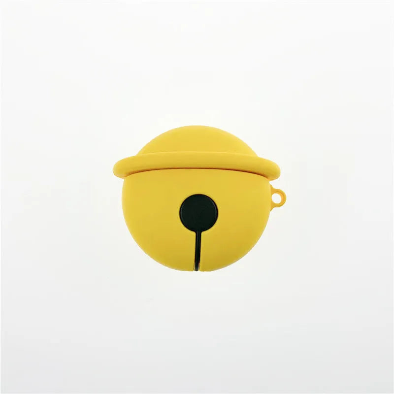 Yellow silicone protective case with small bell charm for Apple AirPods 1 and 2 charging cases