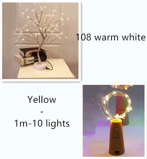 Wine bottle LED string lights with copper wire and bottle stopper for decorative illumination