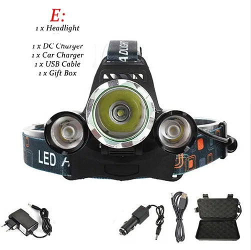 Aluminium alloy rechargeable LED headlight with adjustable head strap and Hawkeye lens.