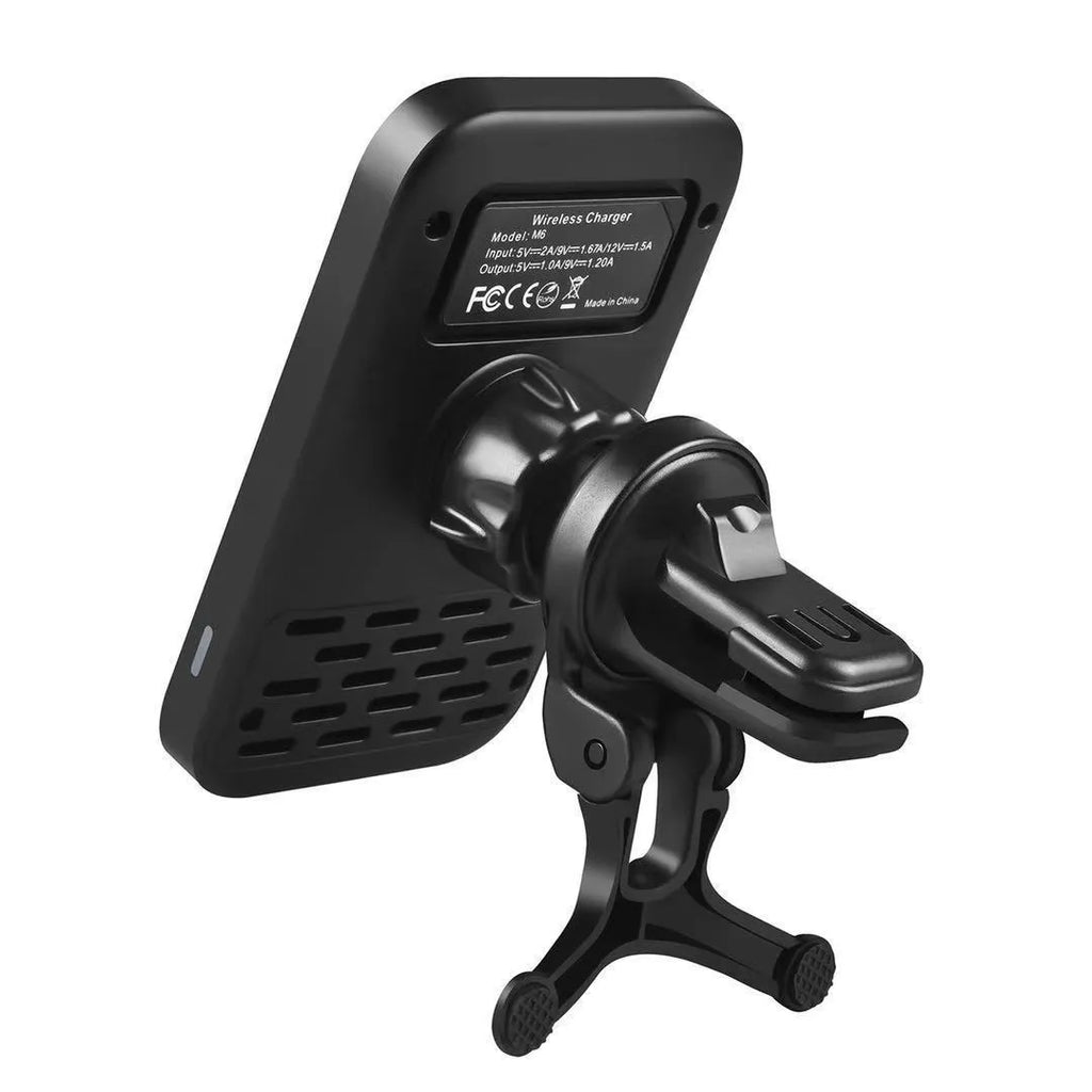Black M6 wireless charging car bracket with magnetic phone mount and USB cable
