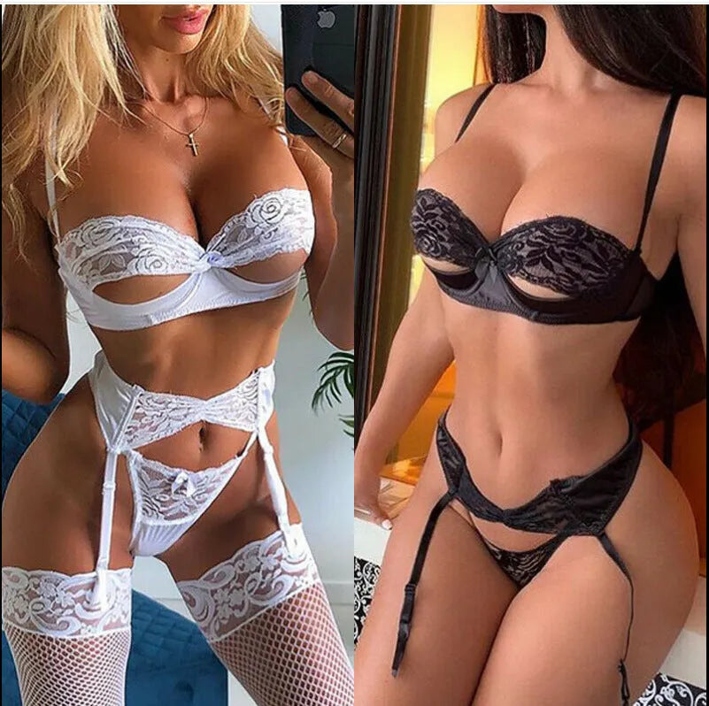 Sexy lingerie pyjama set in black with lace trim, Asian sizing, sleepwear