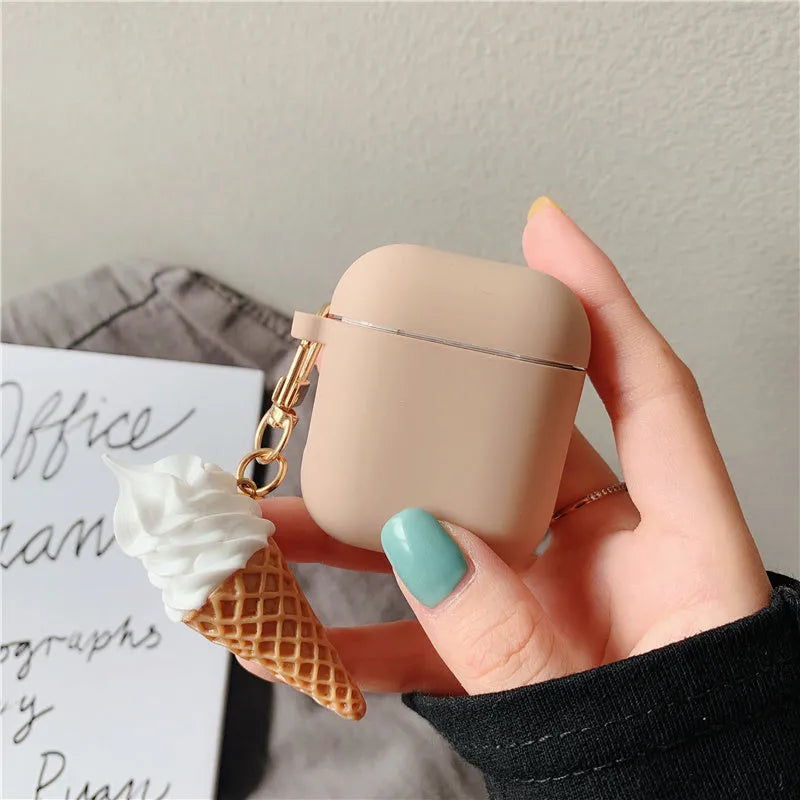Cylinder ice cream design silicone protective case for Apple AirPods 2 wireless headphones in various colours.
