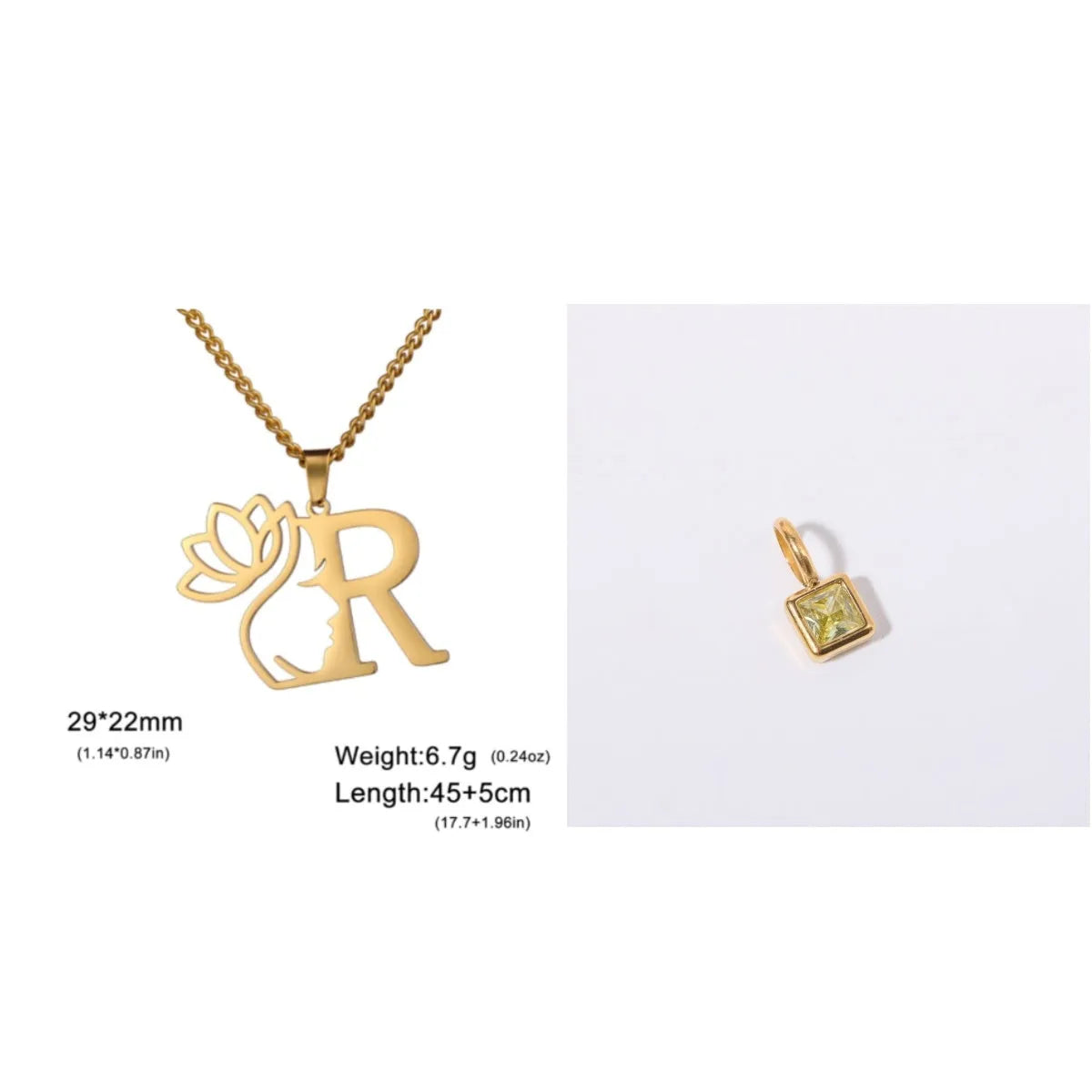 Stainless steel cross chain necklace with pendant in gold or steel colour