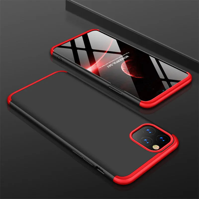 Three-section PC mobile phone case for Apple iPhone 11 in solid black colour, back cover style