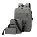 Men's USB charging three-piece nylon computer bag set in black, showing compartments and shoulder straps.