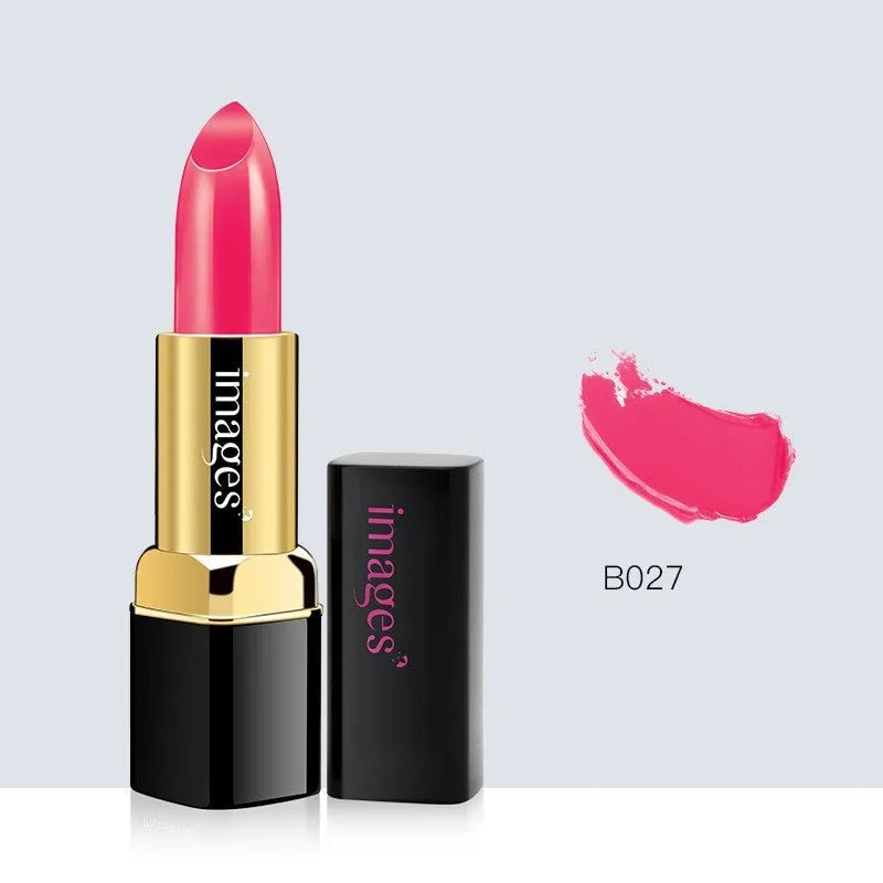 Lipstick lip gloss tube showing colour range including coral red, classic red, and babie pink shades