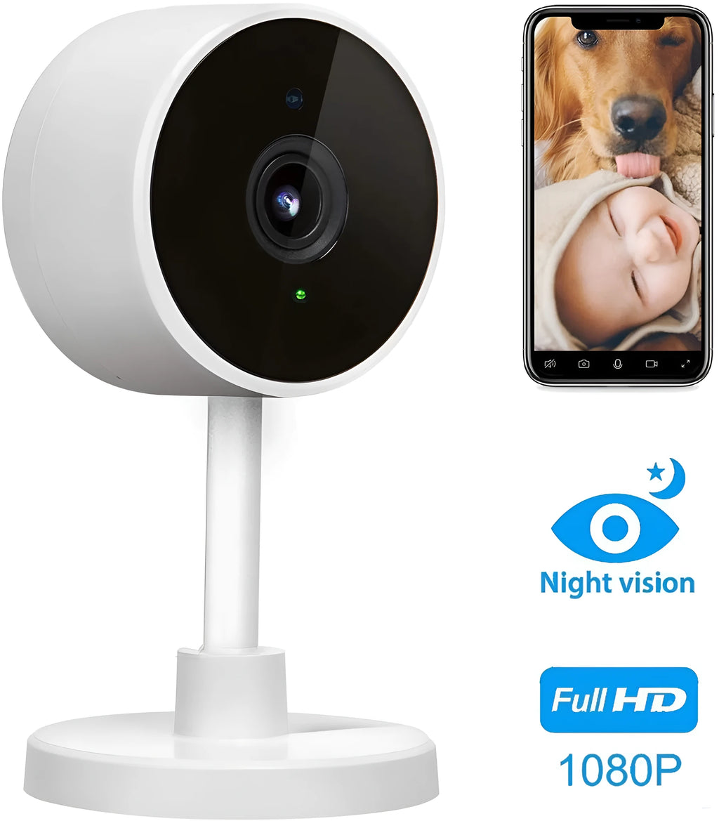 White FLASH FISH WiFi security camera with gun-style design and microSD card slot