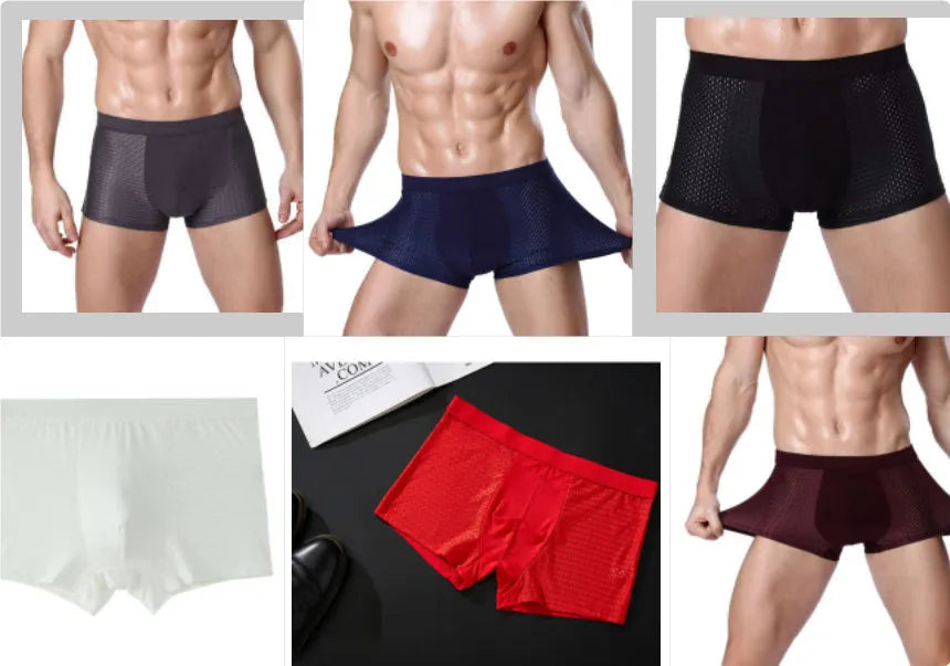 Men's solid colour modal boxer briefs with U-convex pouch design and mesh panel.
