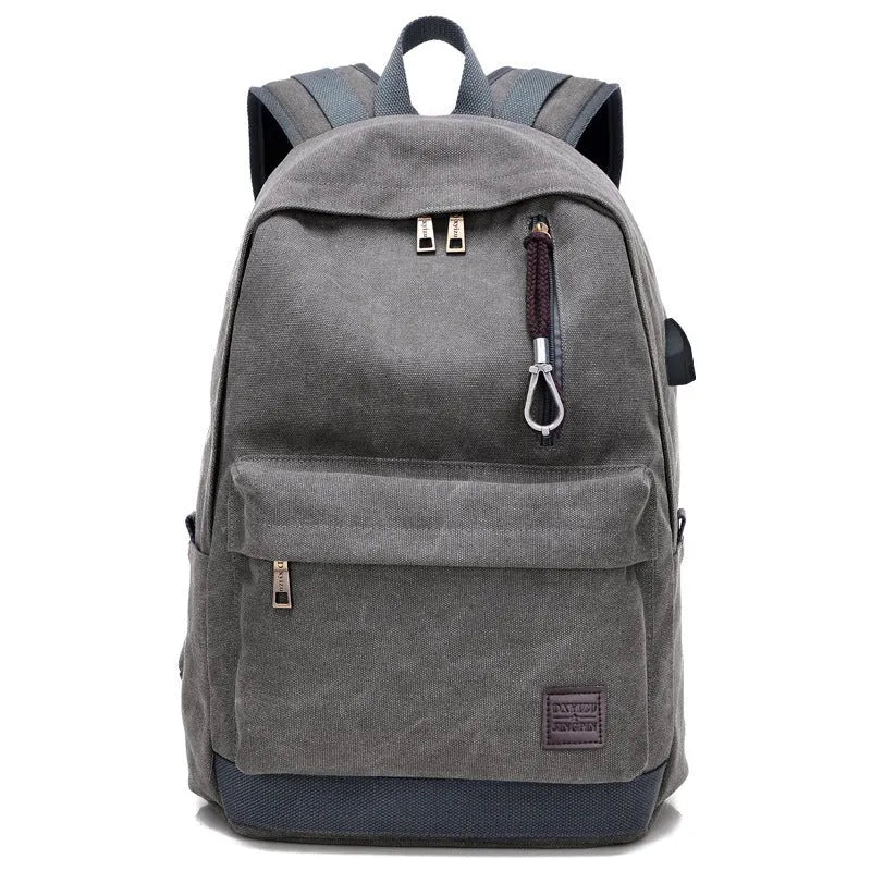 Canvas backpack with USB charging port and computer pocket in neutral colours