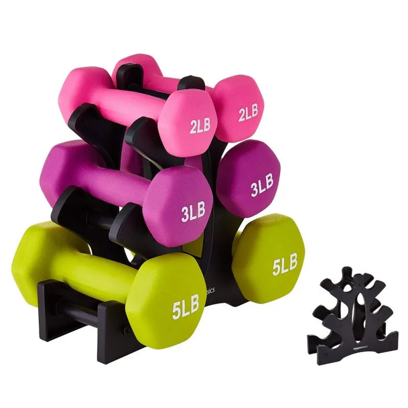 Dumbbell bracket wall mount with triangle and leaf shapes, 12x11 inches, for pairs of dumbbells up to 10 pounds.