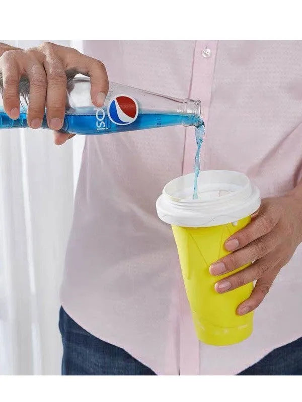 Blue quick refrigeration pinch cup with pinch activation for instant drink cooling