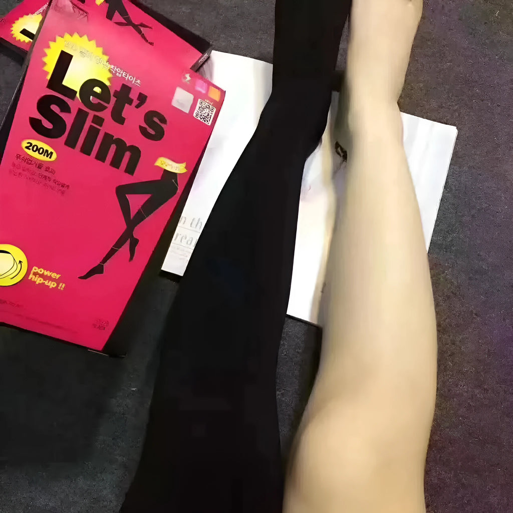 Beige and black hip and abdomen lifting stovepipe socks made from polyester fibre