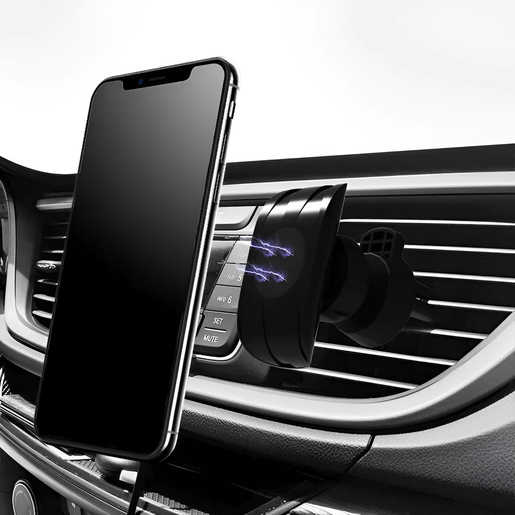 Glory black car phone holder with adjustable side grips mounted on a car air vent