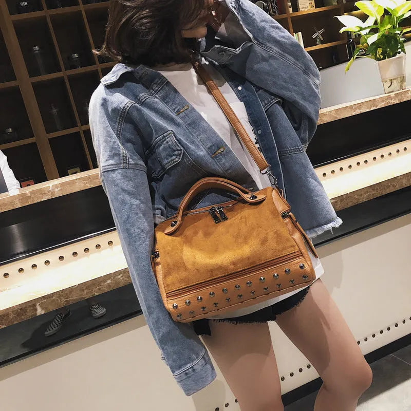 Soft PU leather women's tote shoulder bag showing large capacity and zipper closure