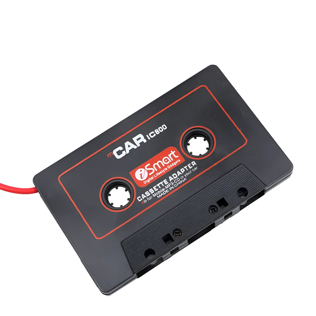 Black car cassette adapter with 3.5mm audio jack for connecting MP3 players to vehicle cassette stereos