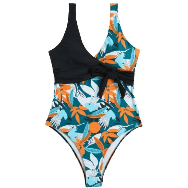 Women's high-waisted one-piece swimsuit with printed pattern in quick-drying polyester nylon fabric