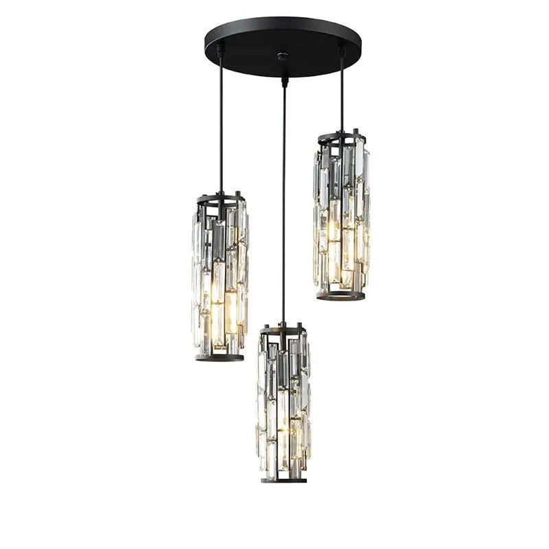 Black single head LED droplight with clear crystal lighting element in American industrial style