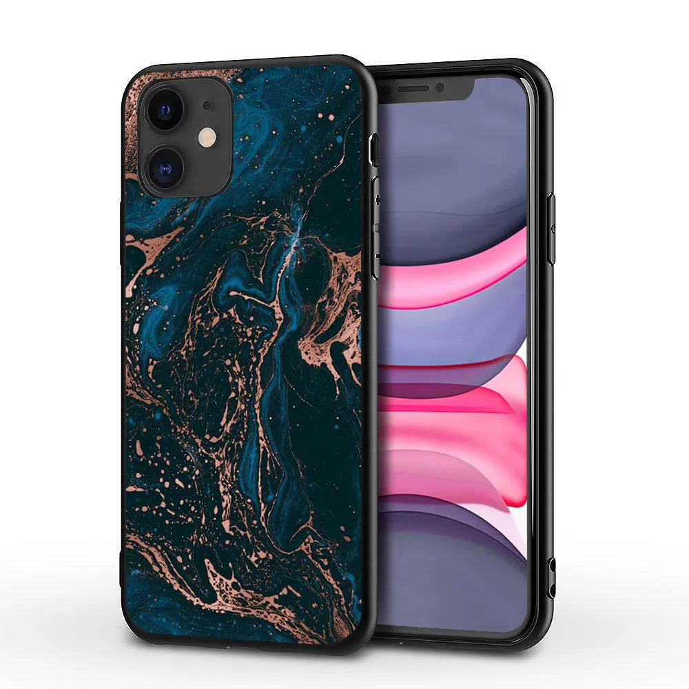 Marble pattern iPhone back cover case for multiple models including iPhone 11 and iPhone X.