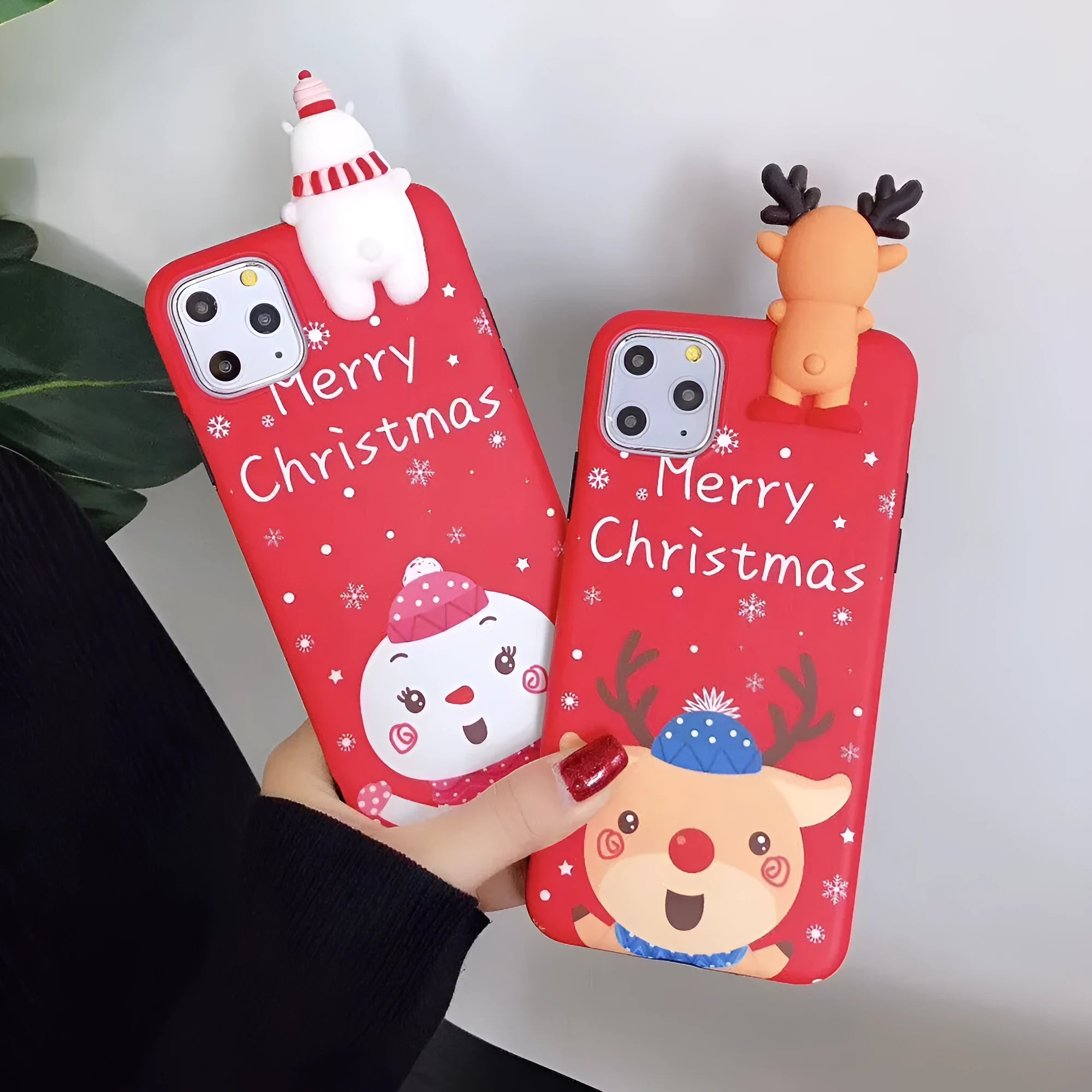 Christmas-themed silicone phone case for iPhone models 6 to 11 Pro Max in festive colours