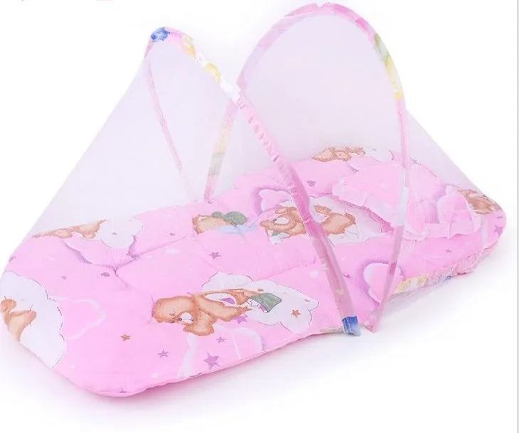 Portable foldable baby mosquito net tent with sleeping cushion, 54x44cm, stainless steel frame, available in blue and pink