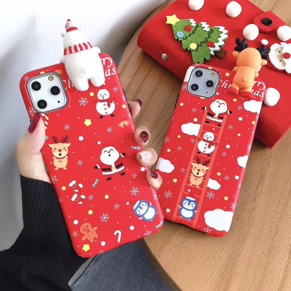 Christmas-themed silicone phone case for iPhone models 6 to 11 Pro Max in festive colours