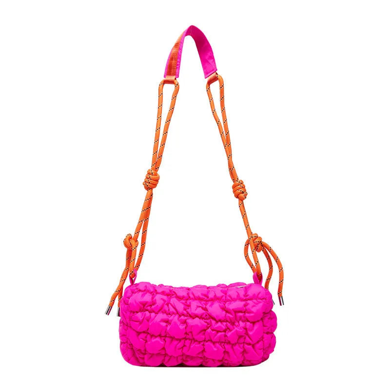 Women's lightweight nylon messenger bag in clouds print design with pillow shape and crossbody strap
