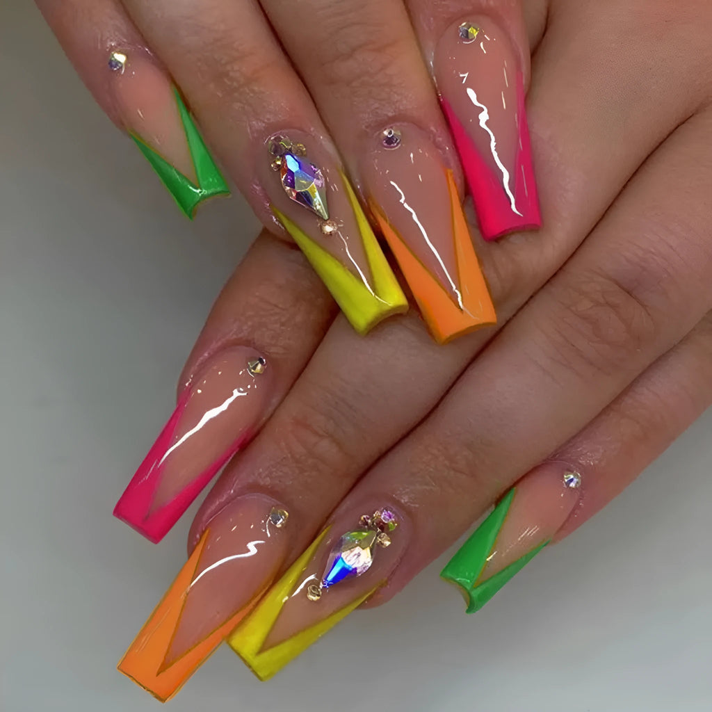 Diamond colour French detachable nail tips with cartoon, love, and cross heart patterns