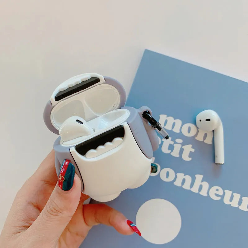 Silicone shark design cover for AirPods 1 and 2 charging case in vibrant colours
