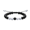 Geometric matte black agate couple bracelets with tiger eye beads, shown as a matching set.