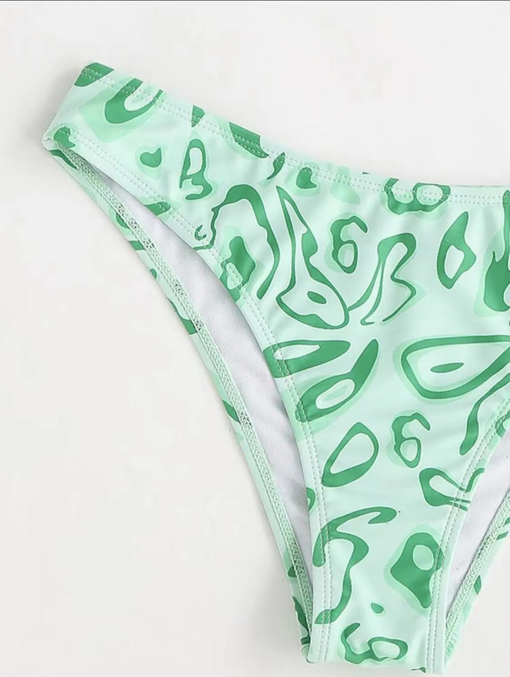 Green floral bandeau bikini swimsuit set with backless design and split bottoms