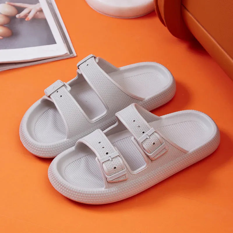 Women's summer platform slippers with buckle fastening, EVA sole, in black colour, side view
