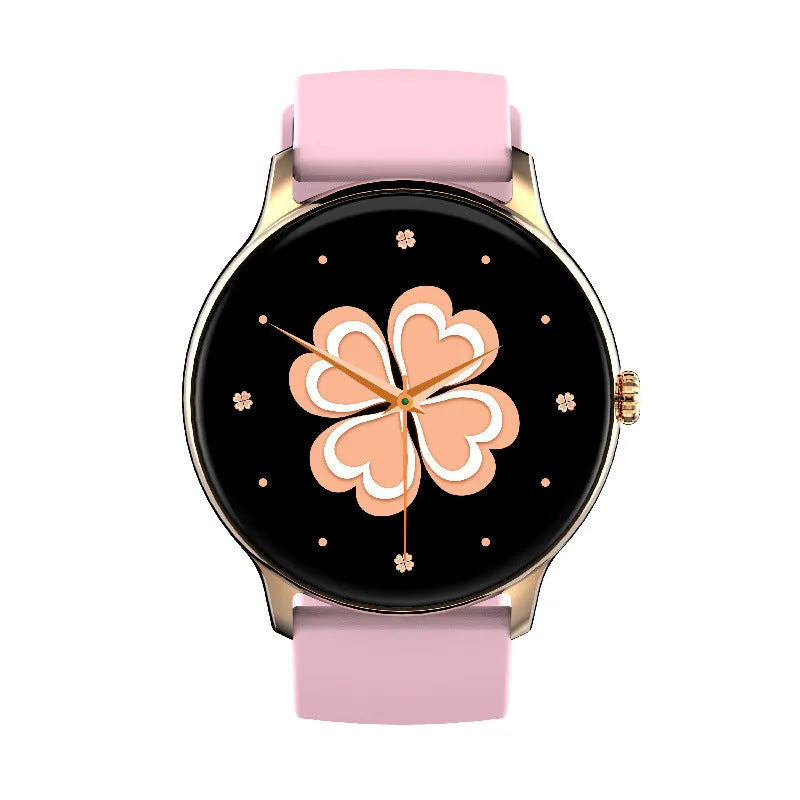 Blood pressure monitoring smartwatch with circular touchscreen display and silicone wristband