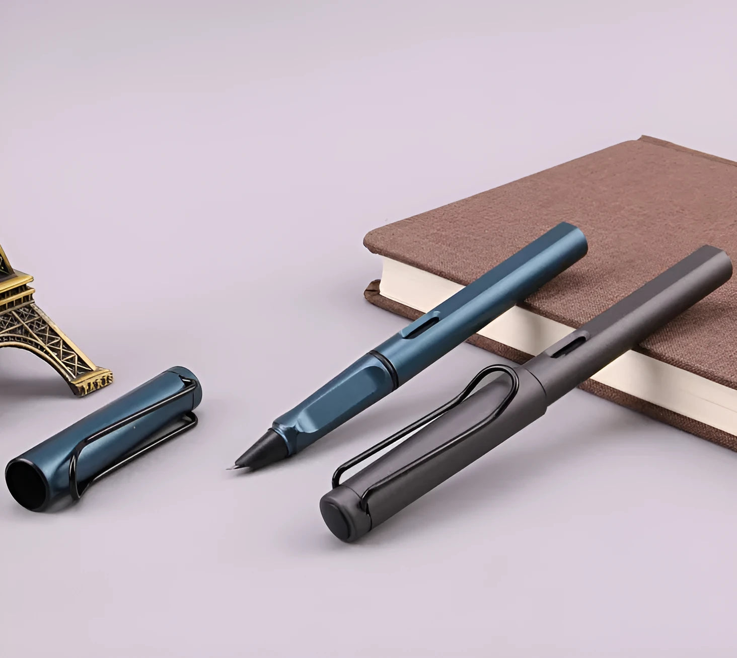 Frosted ink bag fountain pen in black and blue with 0.5mm and 0.38mm nib options
