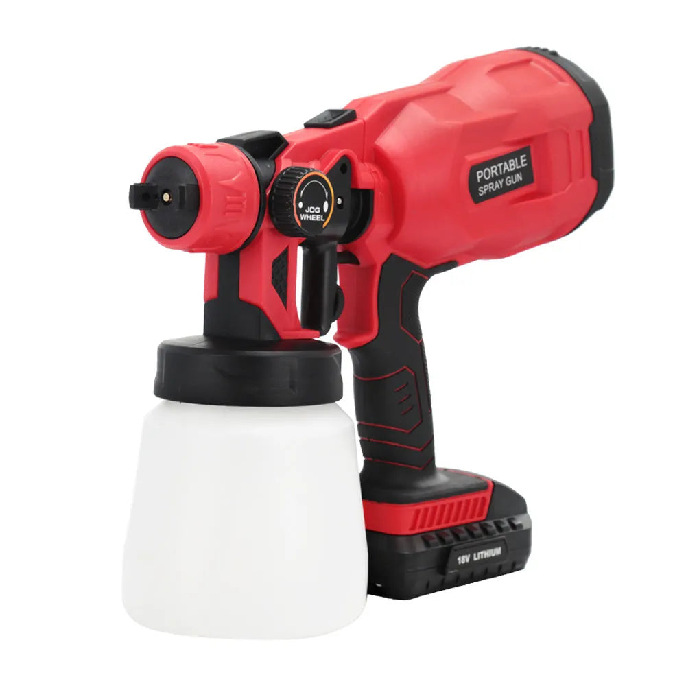 Blue cordless paint spraying machine with 800ml container and automatic spray gun
