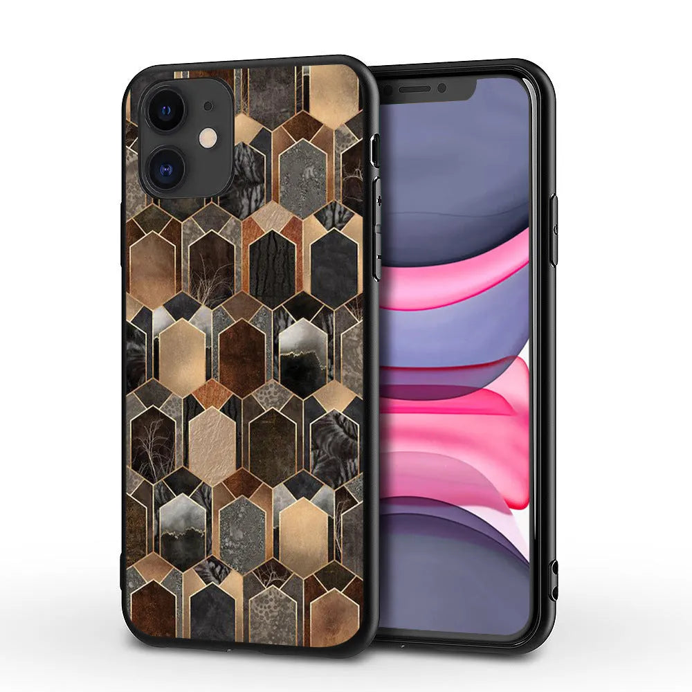 Marble pattern iPhone back cover case for multiple models including iPhone 11 and iPhone X.