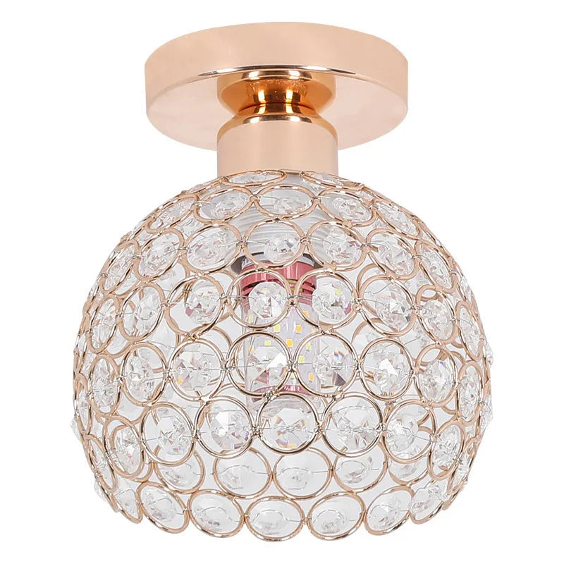 Modern minimalist balcony ceiling lamp with LED three-colour light and gold crystal finish on white ceiling
