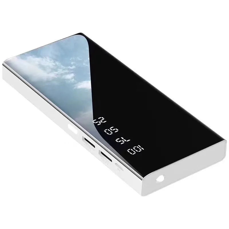 20000mAh portable power bank with LCD display and dual USB ports in black colour