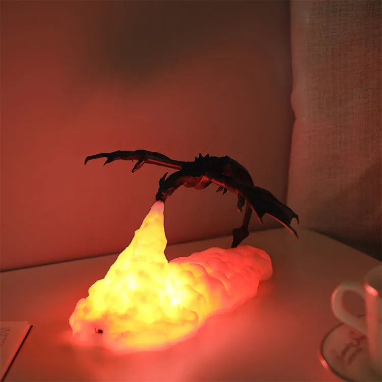 3D printed dragon night light with red breathing effect on dark background
