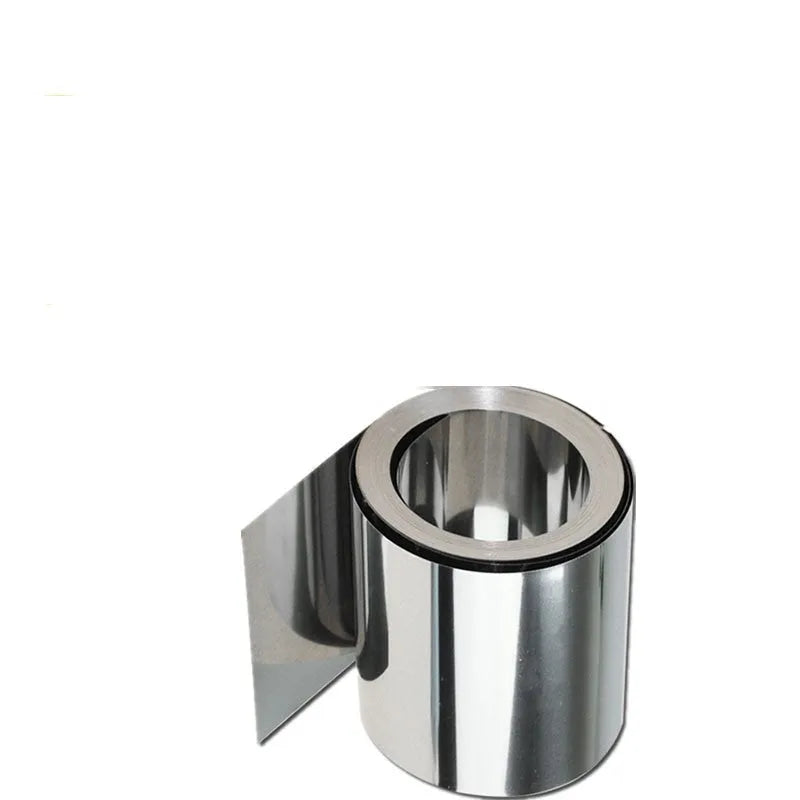 Close-up of a 304 stainless steel and leather adhesive strip for automotive use, showing its thin, metallic profile.