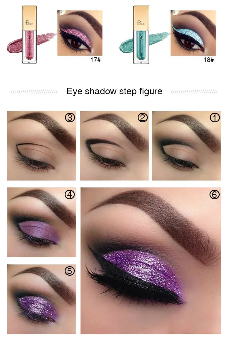 18-colour glitter eyeshadow palette with mother-of-pearl shades including Beige, Rose Gold, and Sapphire Blue