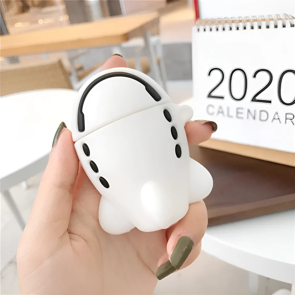 Silicone AirPods protective case with cartoon airplane design and hanging hook for AirPods 1 and 2