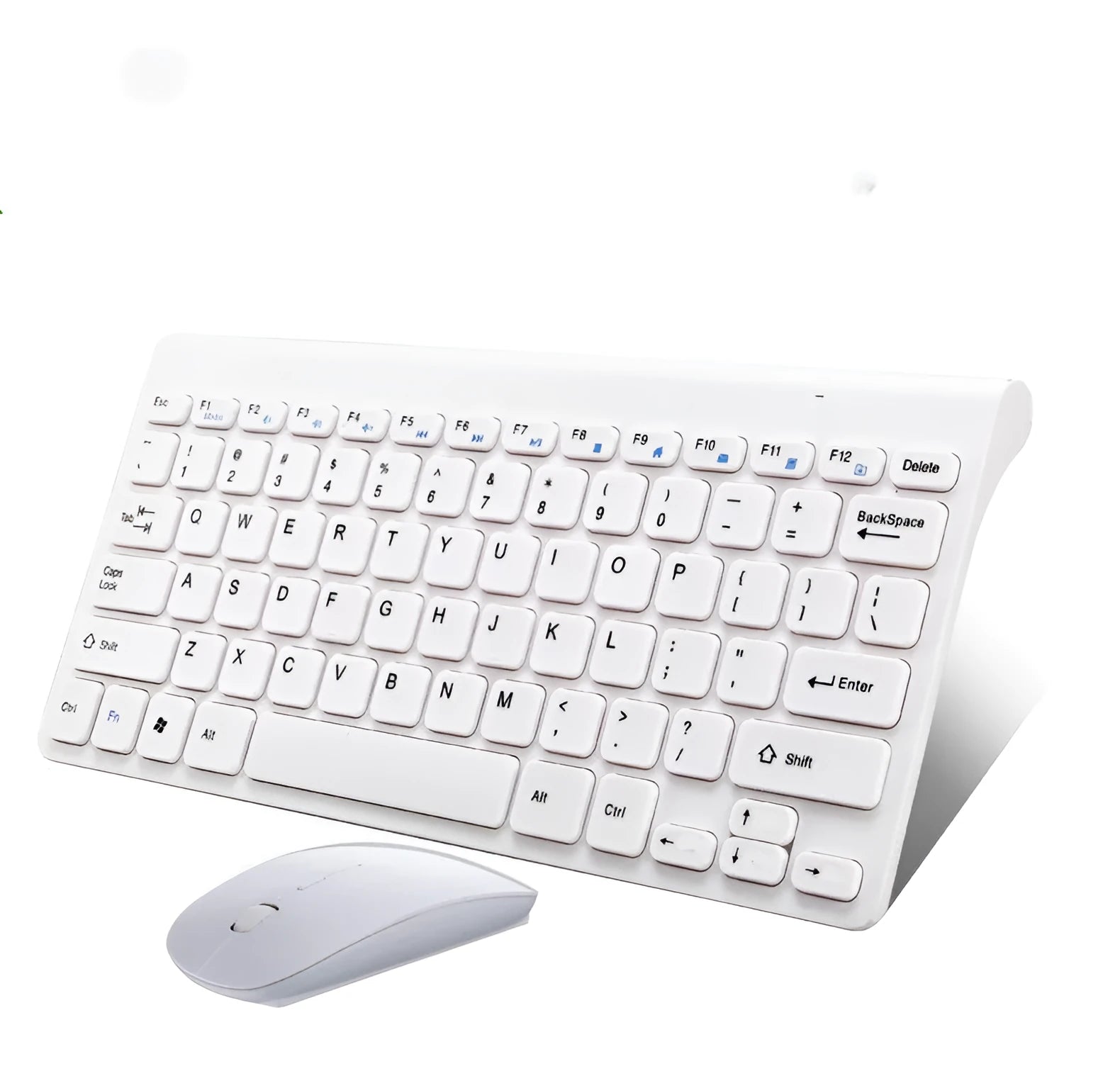Black and white wireless keyboard and mouse set with 78 keys and 4 buttons