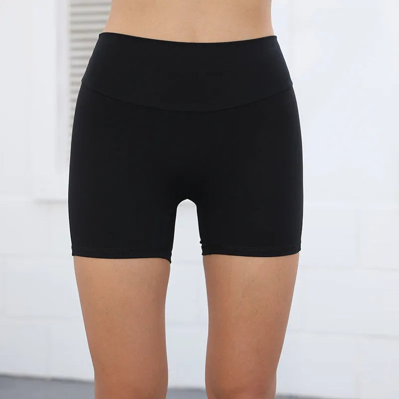 Women's high-waisted hip lifting shorts with pockets in quick-dry nylon fabric