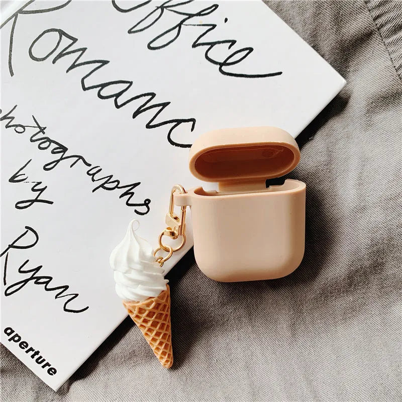 Cylinder ice cream design silicone protective case for Apple AirPods 2 wireless headphones in various colours.