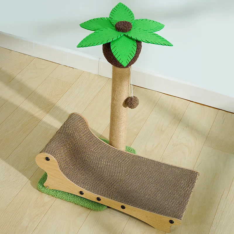 Wooden beach chair-style cat climbing frame with integrated hemp scratch mat and pet nest.