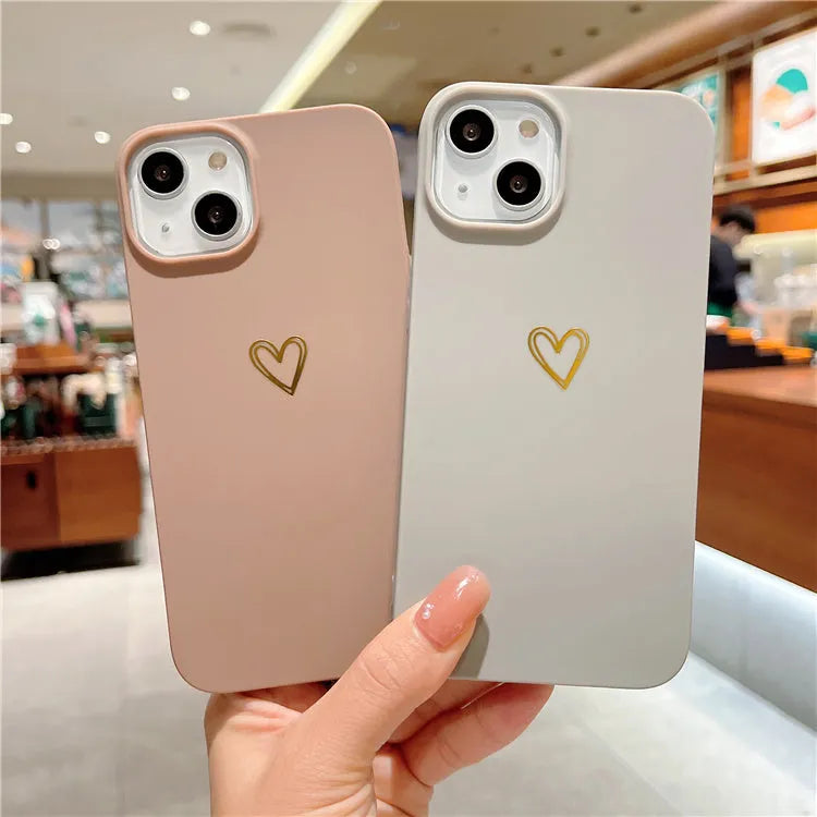 Brown silicone iPhone case with hot stamping love design showing simple cartoon style