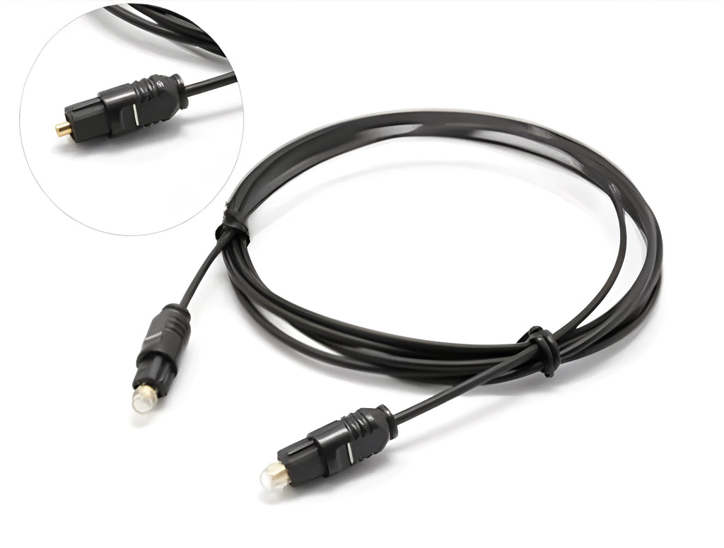 OD2.2 digital optical audio cable with Toslink connectors, showing slim black PVC jacket.