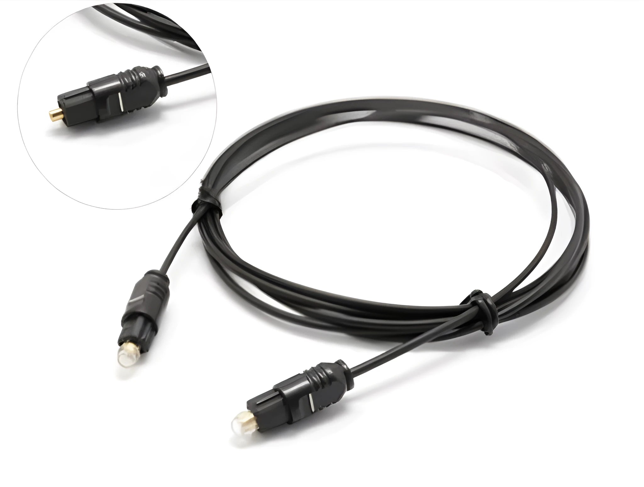 OD2.2 digital optical audio cable with Toslink connectors, showing slim black PVC jacket.