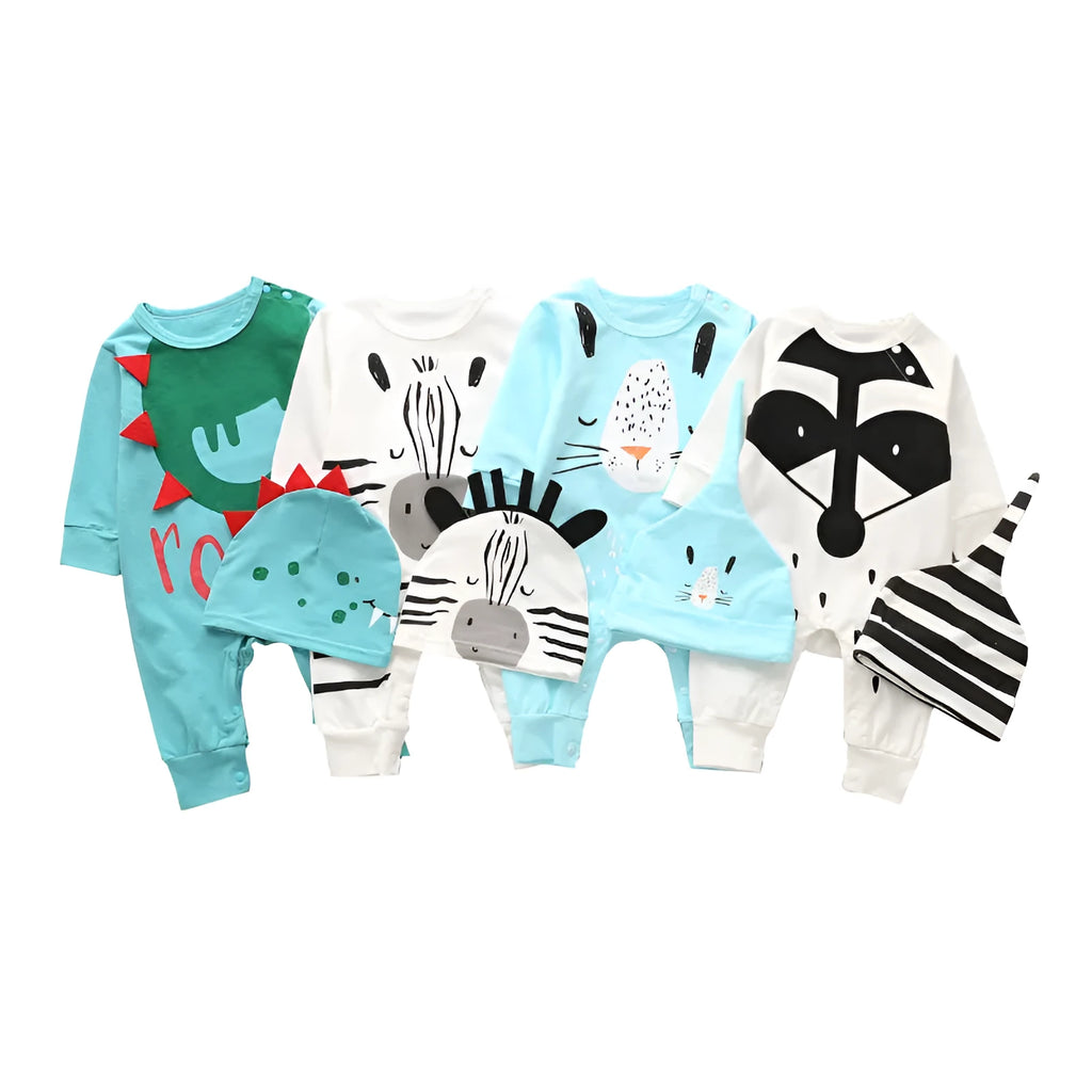 Neutral white baby onesie made from 95% cotton with long sleeves and detachable hood