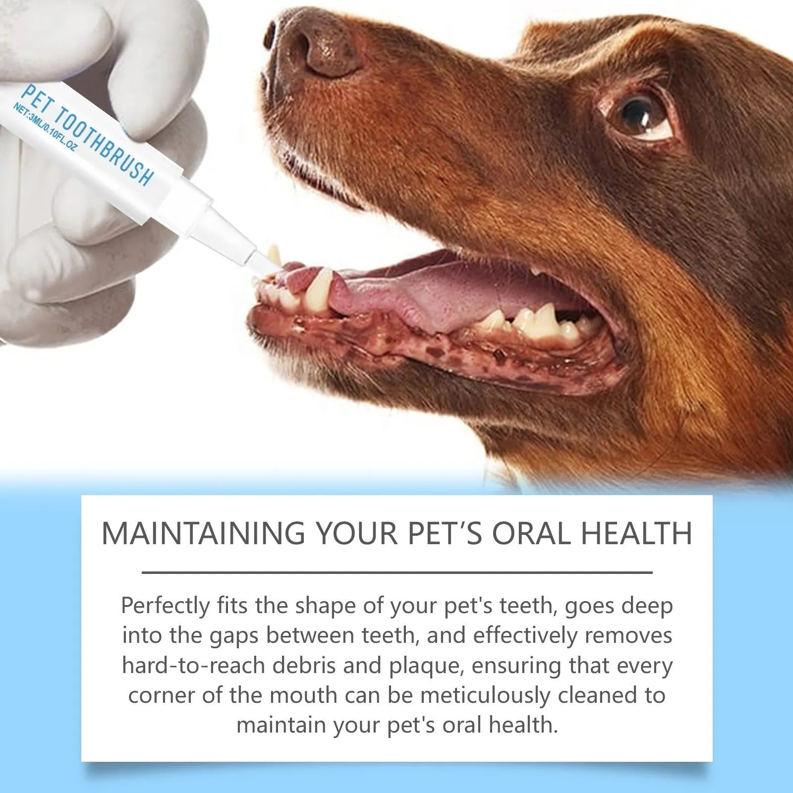 Pet toothbrush pen with integrated soft brush and 3ml cleaning gel for cat and dog dental care